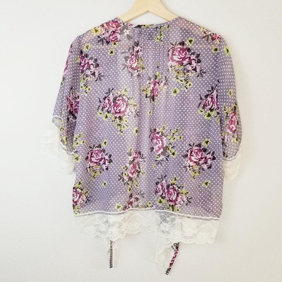Boho Floral Polka Dot Lace Cardigan - Picture 2 of 10